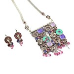 Purple Mix Squares and Circles Necklace Set